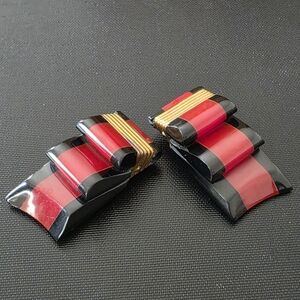 Vintage Book Piece Dress Clips Red & Black Bakelite Ribbon Bowtie Art Deco